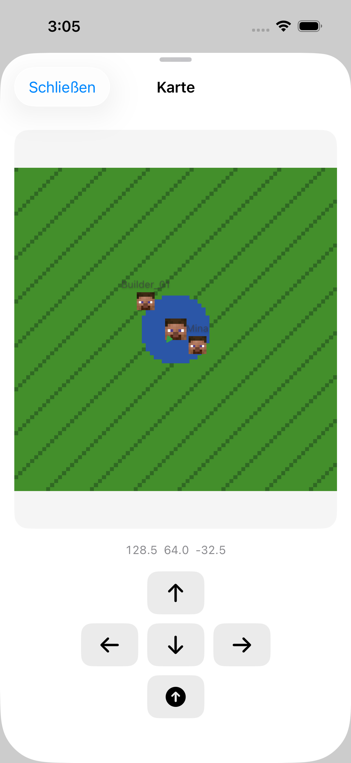 The ChatMC map view showing nearby terrain and player positions.