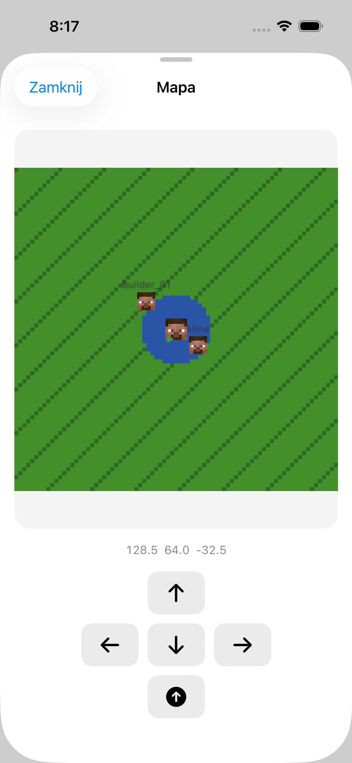 The ChatMC map view showing nearby terrain and player positions.