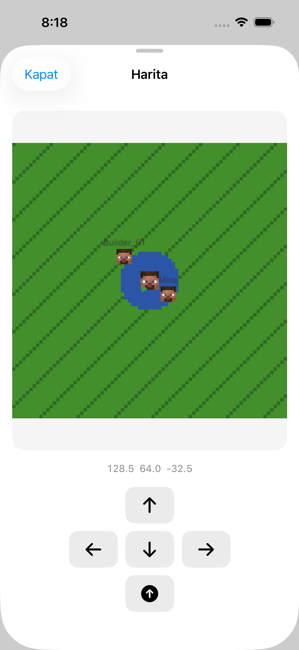 The ChatMC map view showing nearby terrain and player positions.